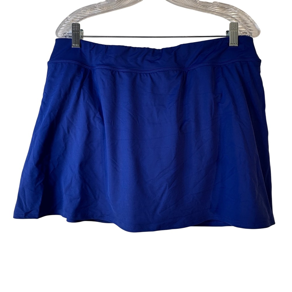 Lands End Blue Swim Skirt with Attached Brief Size 16 Solid Beachwear Skort